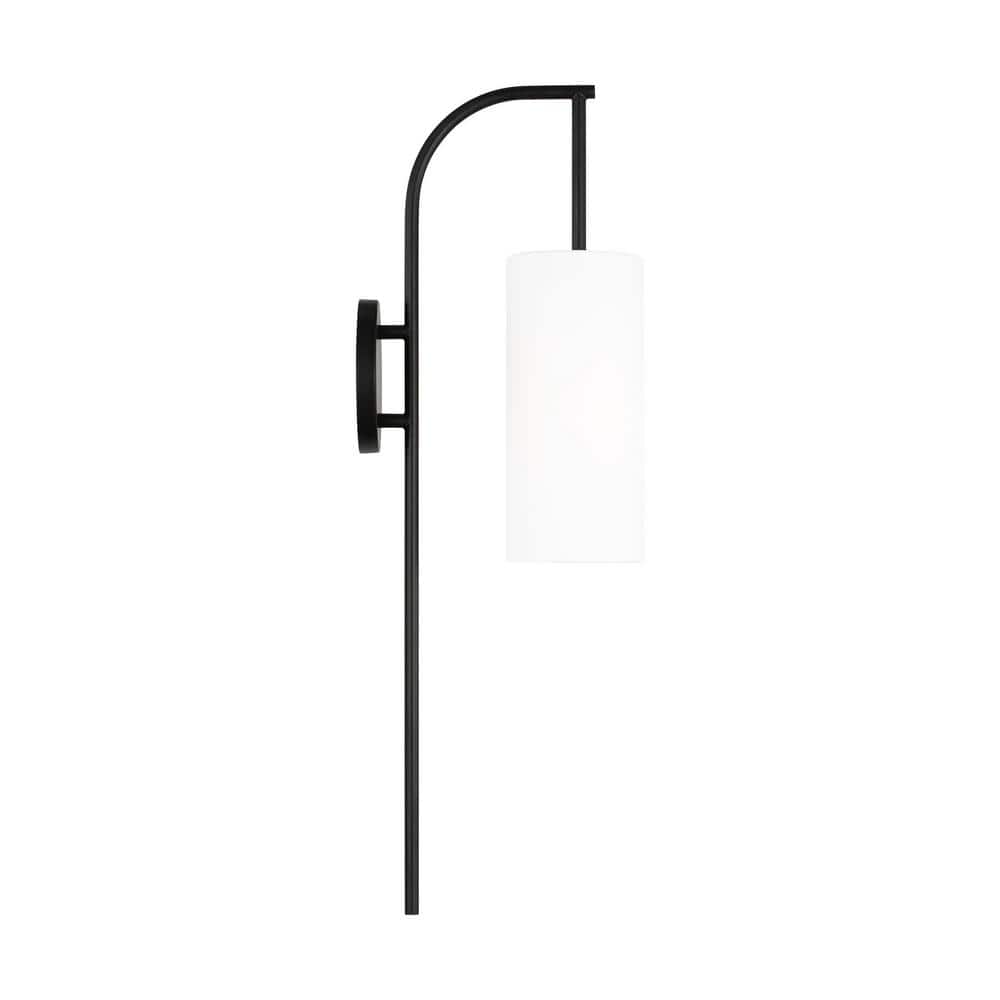 Aged Iron Cylinder Vanity Light with White Linen Shade