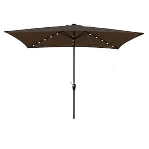 10 ft. x 6.5 ft. Market Rectangular Outdoor Patio Umbrella with Push Button Tilt, Crank and LED Lights in Chocolate
