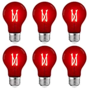 60-Watt Equivalent A19 Edison LED Red Light Bulb, 4.5-Watt, Colored Glass Filament, UL, E26 Base Indoor Outdoor (6-Pack)