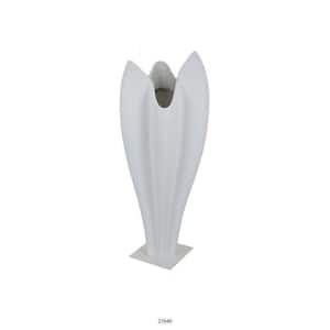 White Square Resin Accent Vase with Tulip Design