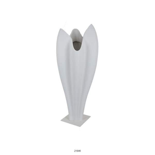 Benjara White Square Resin Accent Vase with Tulip Design