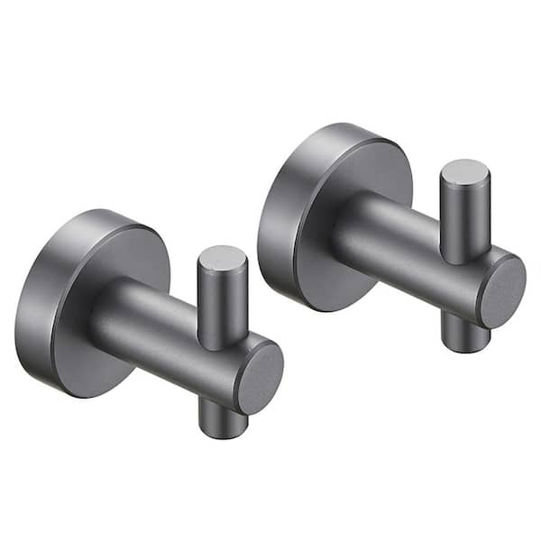 Tileon Gun Grey Aluminum Alloy Wall-Mounted Knob Robe/Towel Hook, Bathroom Wall Hanging Hook with Round Base (2-Pack)
