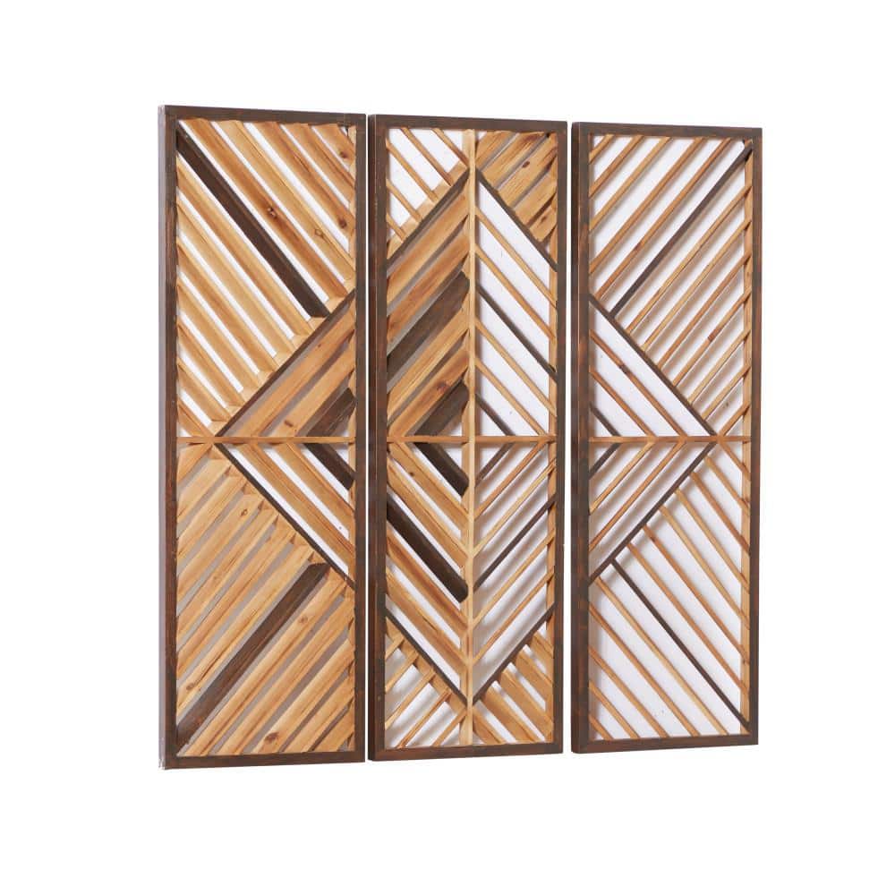 Brown and Light Brown Wood Geometric Wall Decor Set of 3