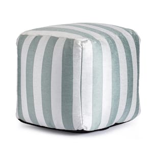 Cape May Teal 18 in. x 18 in. x 18 in. Teal and Ivory Pouf