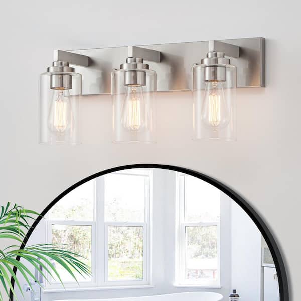 20.5 in. 3-Light Brushed Nickel Vanity Light with Clear Glass Shade