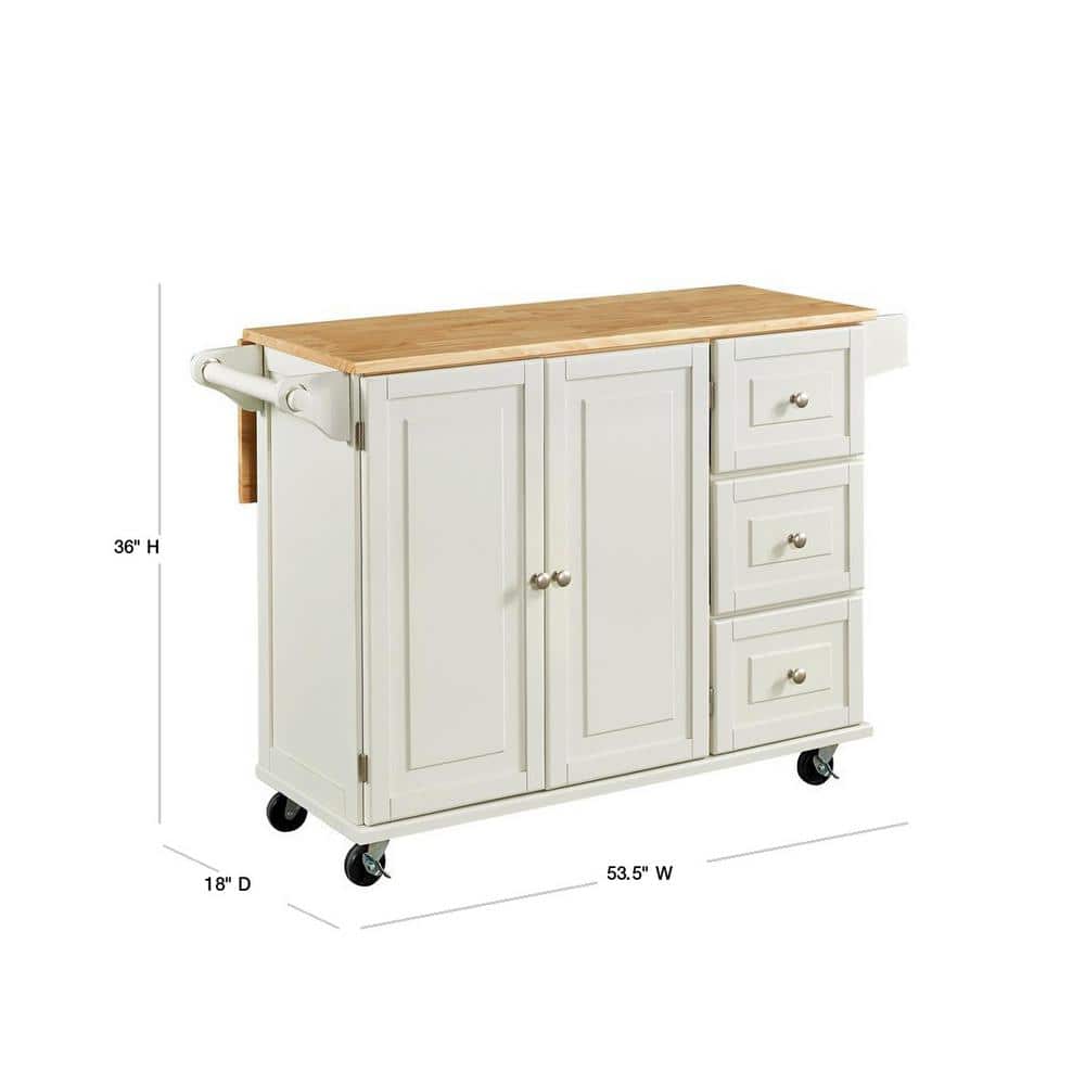 White Wood Drop Leaf Kitchen Cart with Spice Rack