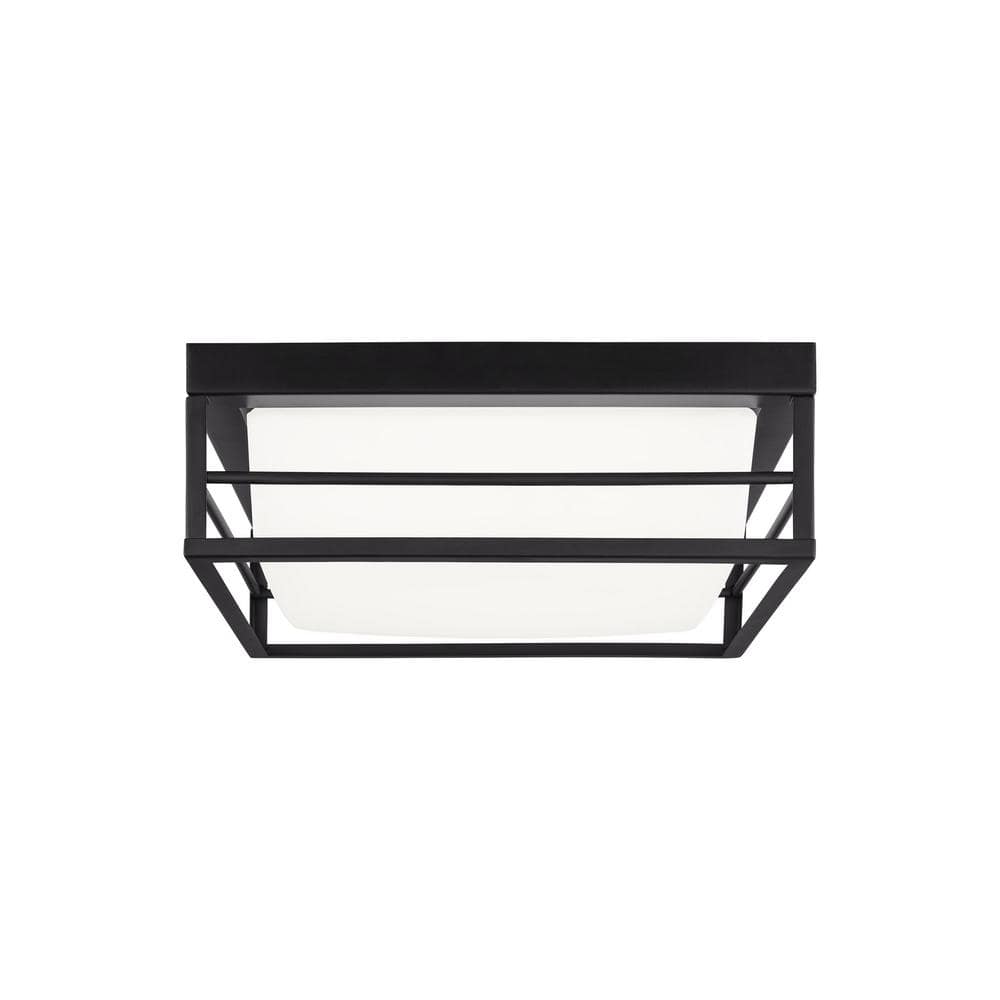 Midnight Black LED Flush Mount with Etched Opal Glass Shade