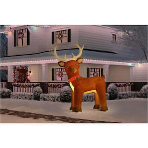 10.5 ft Pre-Lit LED Giant-Sized Fuzzy Standing Reindeer Christmas Inflatable