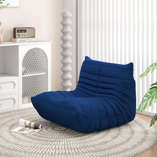 Caterpillar 34 in. Armless Velvet Curved Single Seat Bean Bag Sofa for Living Room Bedroom Salon Office in. Blue