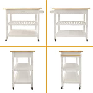 White Wood Top Kitchen Cart with Drawers 2 Lockable Wheels Simple Design to Display Foods and Utensil Clearly