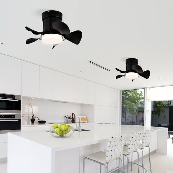 21 in. Smart Indoor/Outdoor Black 5-ABS Blades Flush Mount Standard Ceiling Fan with LED Light Kit and Remote