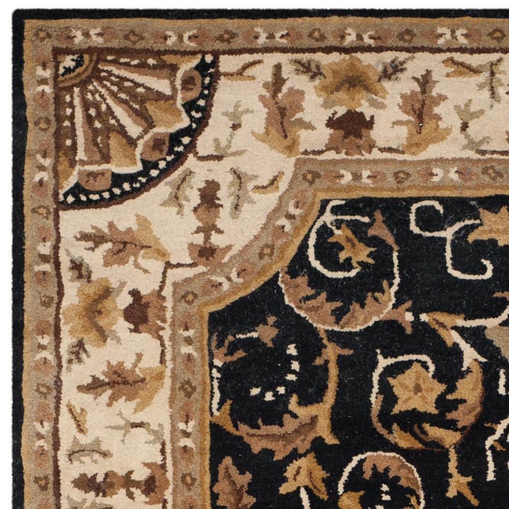 Black and Ivory Floral Wool Handmade 4' x 6' Area Rug
