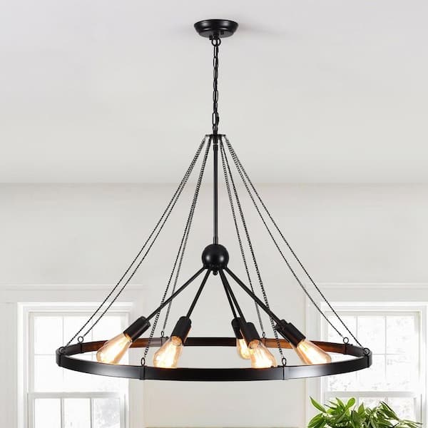 8-Light Black Circle Wagon Wheel Chandelier Linear Sputnik Chandelier Lighting for Kitchen Island