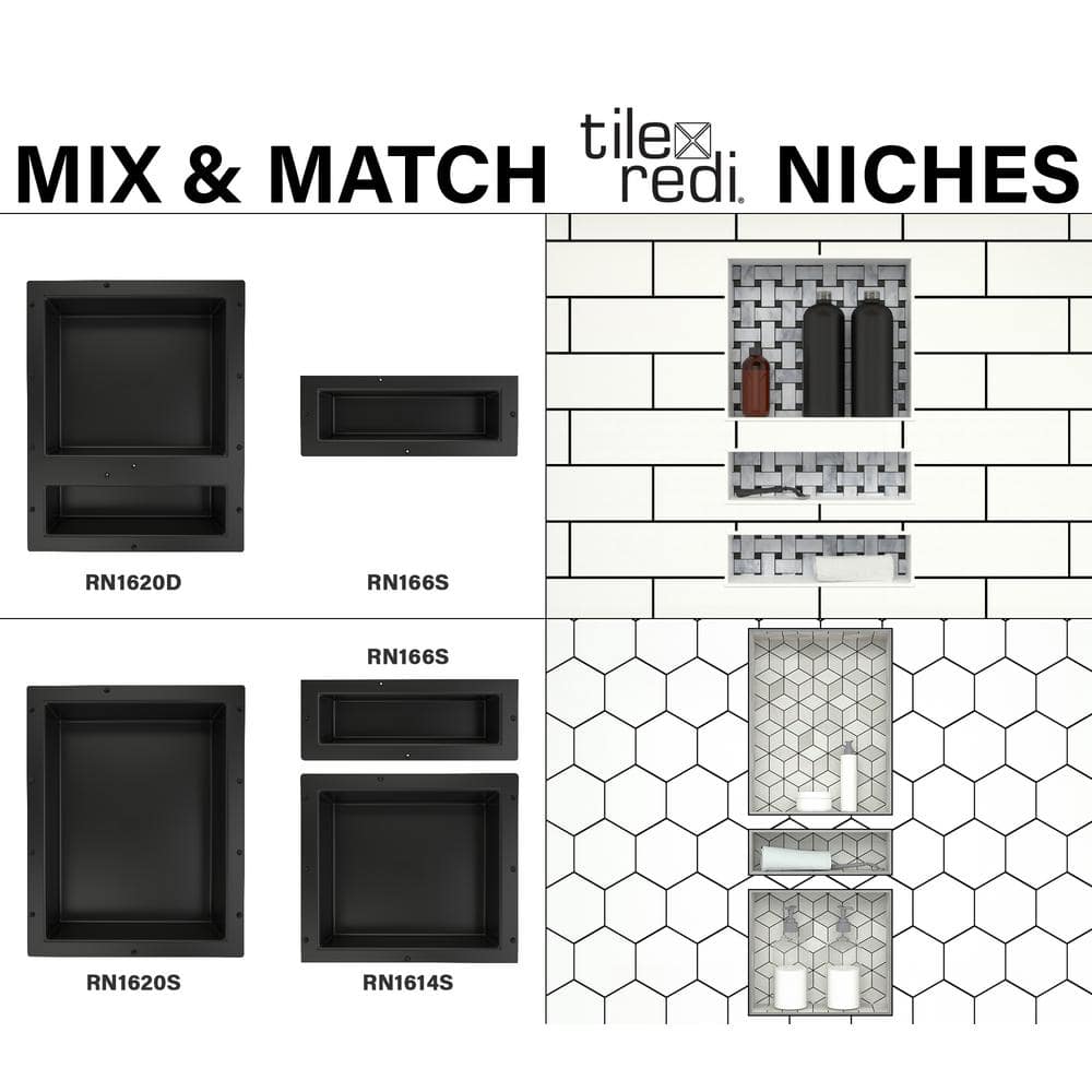 Black Plastic 16'' x 6'' Shower Niche with Recessed Shelf