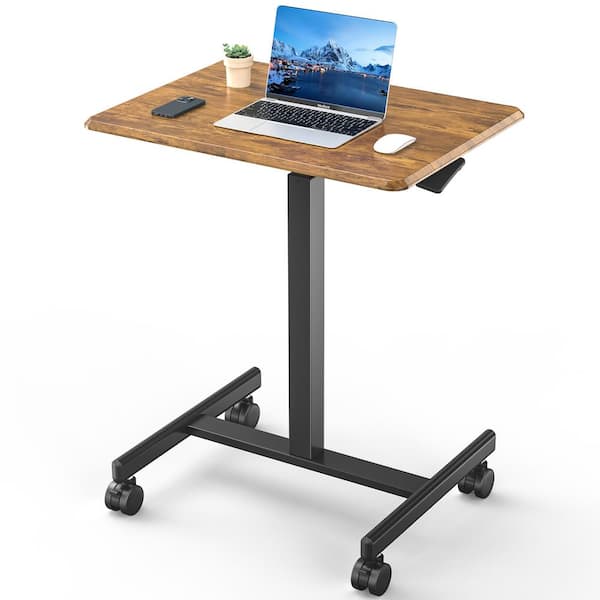 FIRNEWST 25.6 in. Rust Mobile Adjustable Height Laptop Desk with Lockable Wheels