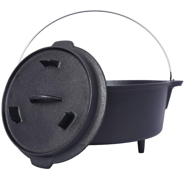 12 qt. Pre-Seasoned Cast Iron Dutch Oven with Skillet Lid, Camping Pot for Outdoor Cooking, BBQ, and Campfire Meals