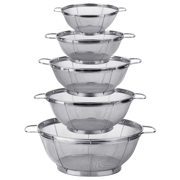 Multi Size Mesh 18/8 Stainless Steel Colander Sieves Net Baskets with Handles for Strain, Drain, Rinse Steam (Set of 5)