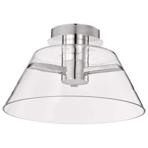 Edmond 17 in. 1-Light Polished Nickel Semi-Flush Mount with Clear Glass Shade