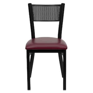 Hercules Series Black Grid Back Metal Restaurant Chair with Burgundy Vinyl Seat