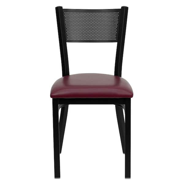 Flash Furniture Hercules Series Black Grid Back Metal Restaurant Chair with Burgundy Vinyl Seat