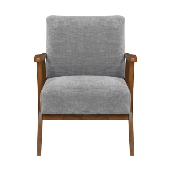 美品　BOMA CHAIR GRAY FABRIC×SEARED OAK Benjara Ary Gray, Chestnut Brown Fabric Arm Chair with Grey