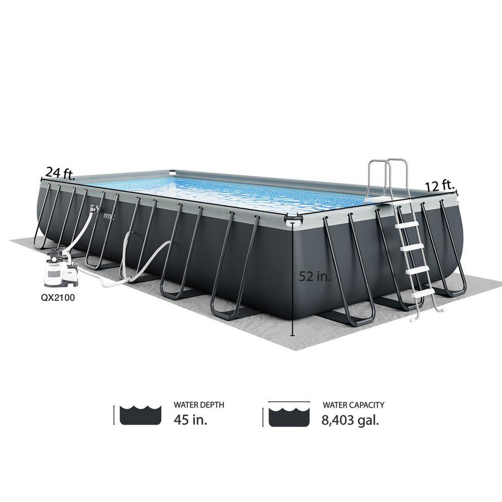 Gray 24ft Rectangular Steel Frame Pool with Pump and Filter