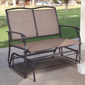2-Person Metal Outdoor Glider Pation Loveseat in Brown