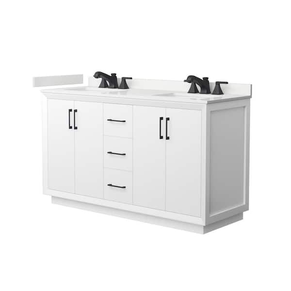 Wyndham Collection Strada 60 in. W x 22 in. D x 35 in. H Double Bath Vanity in White with White Quartz Top