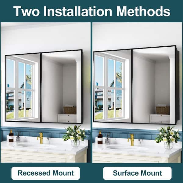 Zora 30 in. W x 30 in. H Rectangular Framed Medicine Cabinet with Mirror, Adjustable Shelves, Recessed or Surface Mount