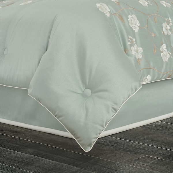 Spring Garden Aqua Mist Embroidered Floral Comforter Bedding by Royal Court