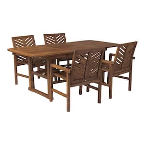 Dark Brown 5-Piece Extendable Wood Outdoor Patio Dining Set