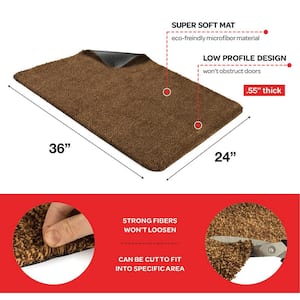 Solid Front Doormat, Super Absorbent. 24 in X 36 in (Brown)