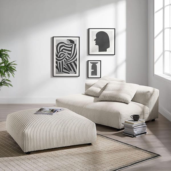 Solace 65.55 in. Armless 2-Piece Corduroy Modular Sectional Sofa in. Almond Brown