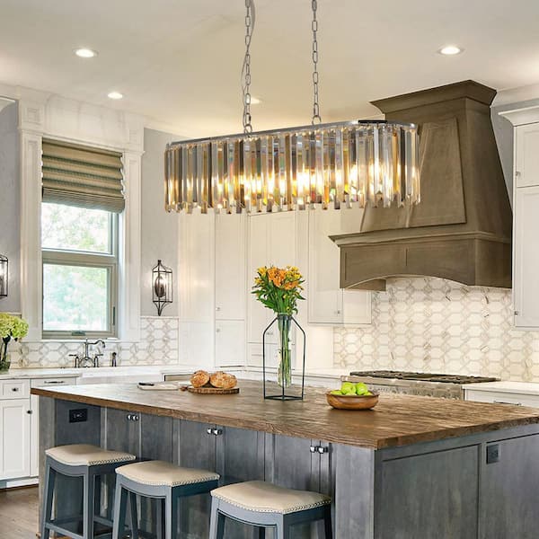 39.4 in. 8-Light Chrome Crystal Chandelier, Hanging Light