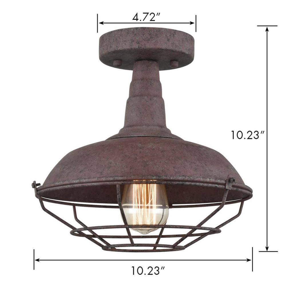 Rustic Copper Metal Barn Style Semi-Flush Mount Ceiling Light