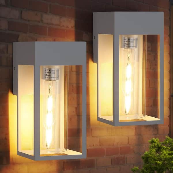 1-Light White Hardwired Outdoor Wall Lantern Sconce with Clear Glass(2-Pack)