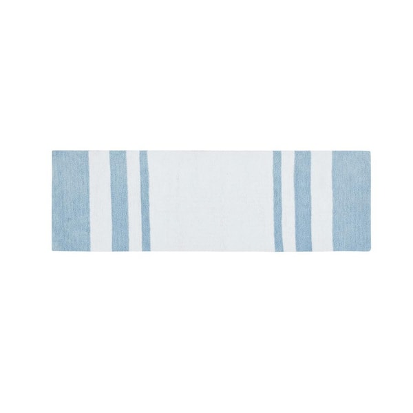 Madison Park Blue 24 in. x 72 in. Spa Cotton Reversible Bath Mat Rug