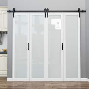 80 in. x 84 in. 1-Lite Frosted Glass White Finished Solid Core MDF Bi-Fold Door Style Barn Door with Hardware Kit
