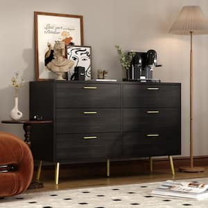 Brown Wood  47.2 in. W Chest of Drawer Accent Storage Cabinet With 6 Drawers and Metal Leg, 15.7 in. D x 30.1 in. H