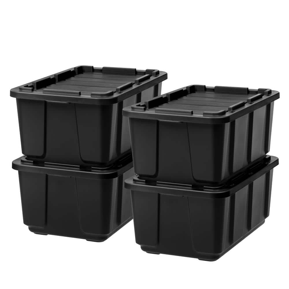 IRIS 27 Gal. Storage Bin in Black with Black Lid (4-Pack) 589090 - The Home  Depot