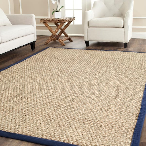 Natural Fiber Natural/Blue 9 ft. x 12 ft. Border Woven Area Rug