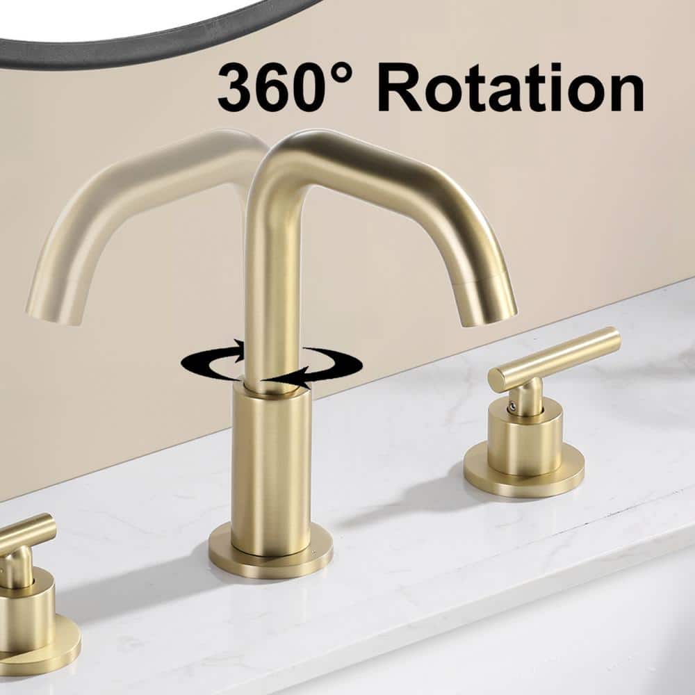 Brushed Gold Solid Brass Widespread Bathroom Faucet