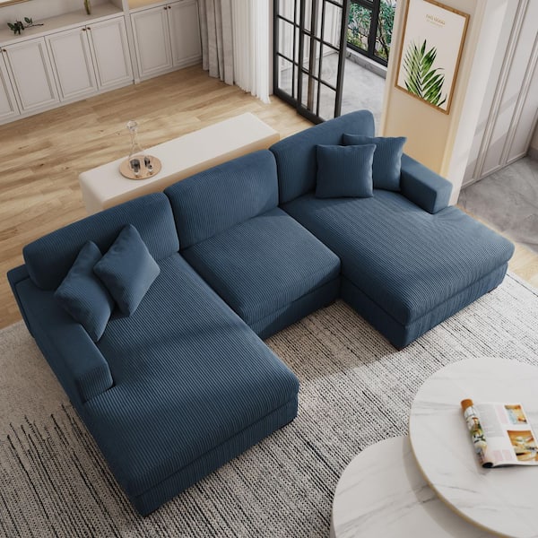 Uixe 118 in. Square Arm 3-Piece Corduroy Upholstered U-Shaped