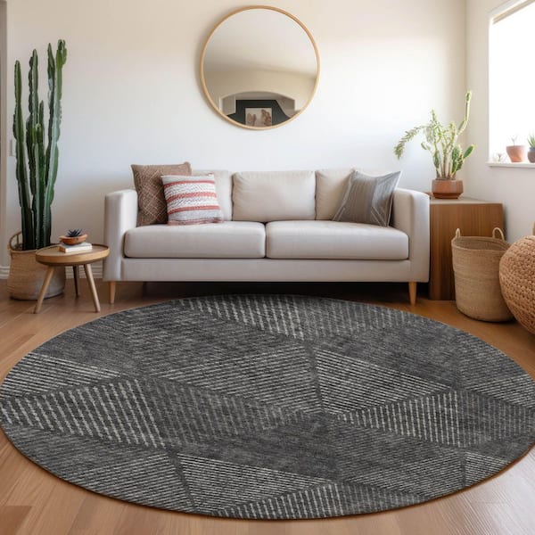 Chantille Machine Washable Indoor/Outdoor Abstract ACN777 Charcoal 8 ft. x 8 ft. Area Rug
