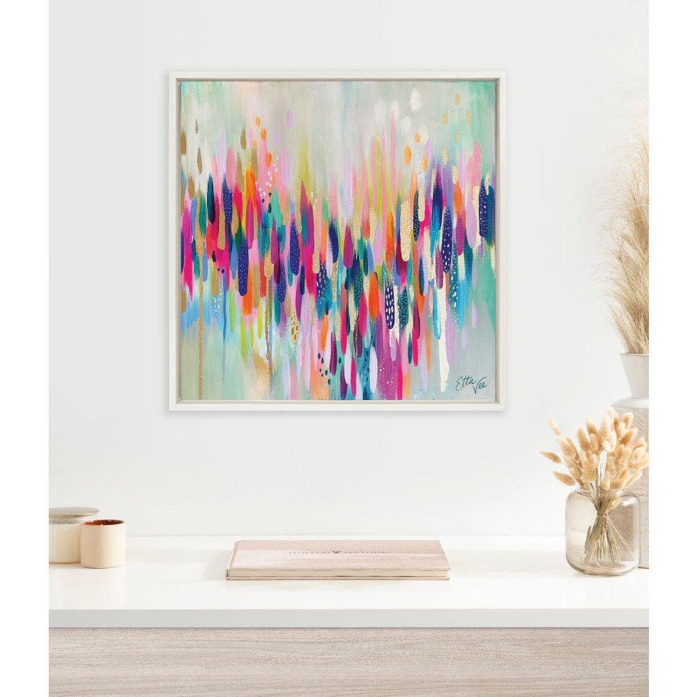 Colorful Abstract Brushstroke Canvas Wall Art, 22x22, White Frame
