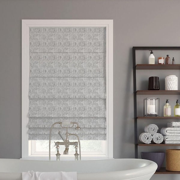 Sun Zero Talmage Cordless Steel Gray 100% Blackout Tonal Geometric Fabric Roman Shade 27 in. W x 64 in. L