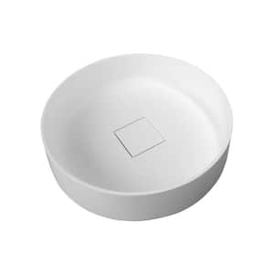 16 in. W Bathroom White Solid Surface Artificial Stone Round Vessel Sink