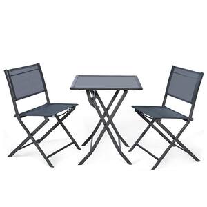 3-Piece Metal Folding Outdoor Bistro Set with Square Table