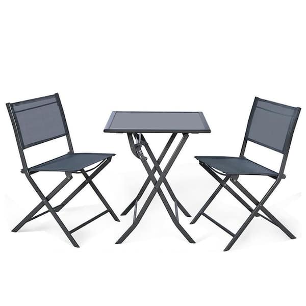 WELLFOR 3 Piece Metal Folding Outdoor Bistro Set with Square Table