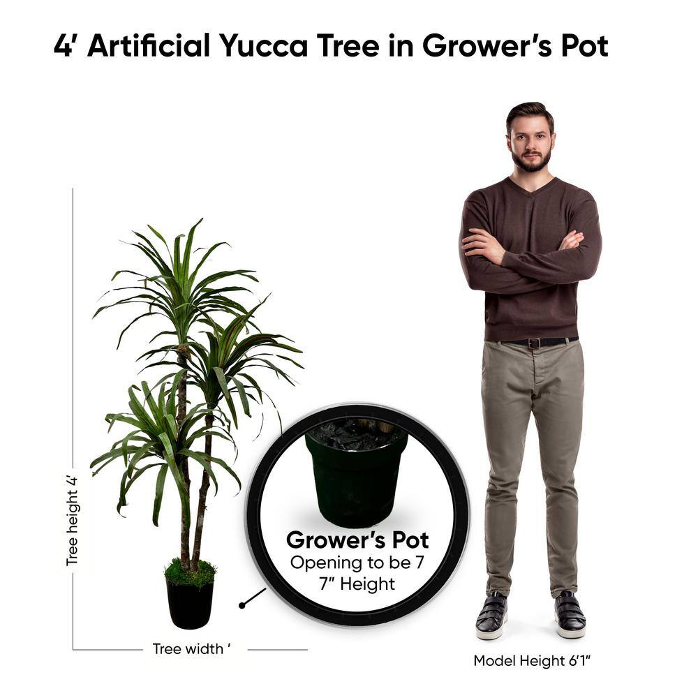 Handmade 4' Green Artificial Yucca Tree in Black Plastic Pot